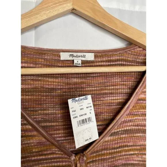 Madewell Space-Dyed V-Neck Cinched Sweater Spacedye Mahogany - Picture 7 of 7